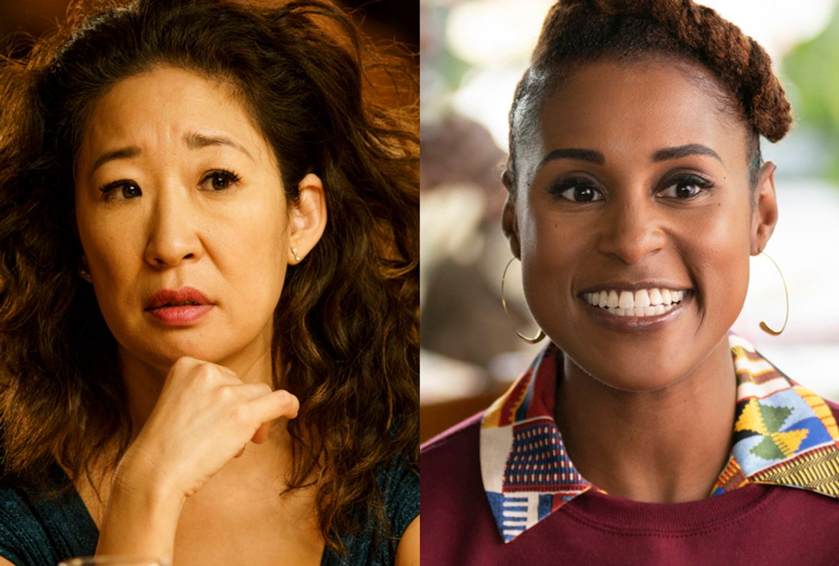 Sandra Oh in "Killing Eve;" Issa Rae in "Insecure" (BBC America/HBO)