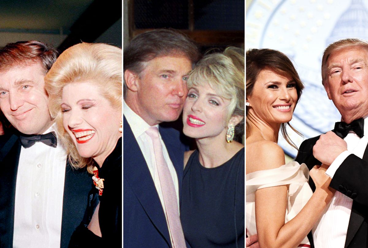 Donald Trump and Ivana Trump; Donald Trump and Marla Maples; Donald Trump and Melania Trump (Getty/AP)