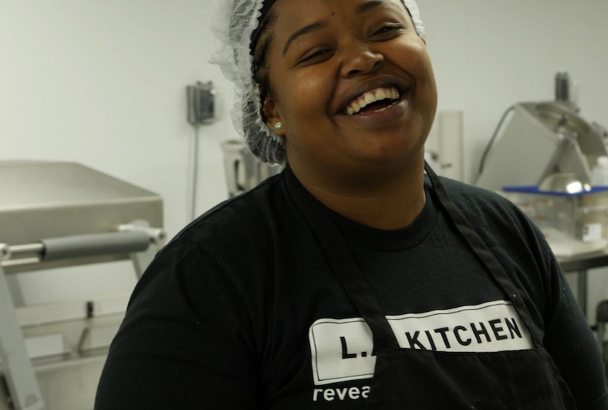 Alisha Larsuel at L.A. Kitchen. (Chase Niesner/KCET/Civil Eats)