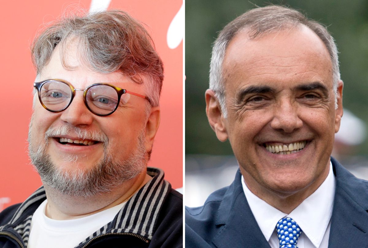 Guillermo del Toro; Alberto Barbera (AP/Kirsty Wigglesworth/David Azia)