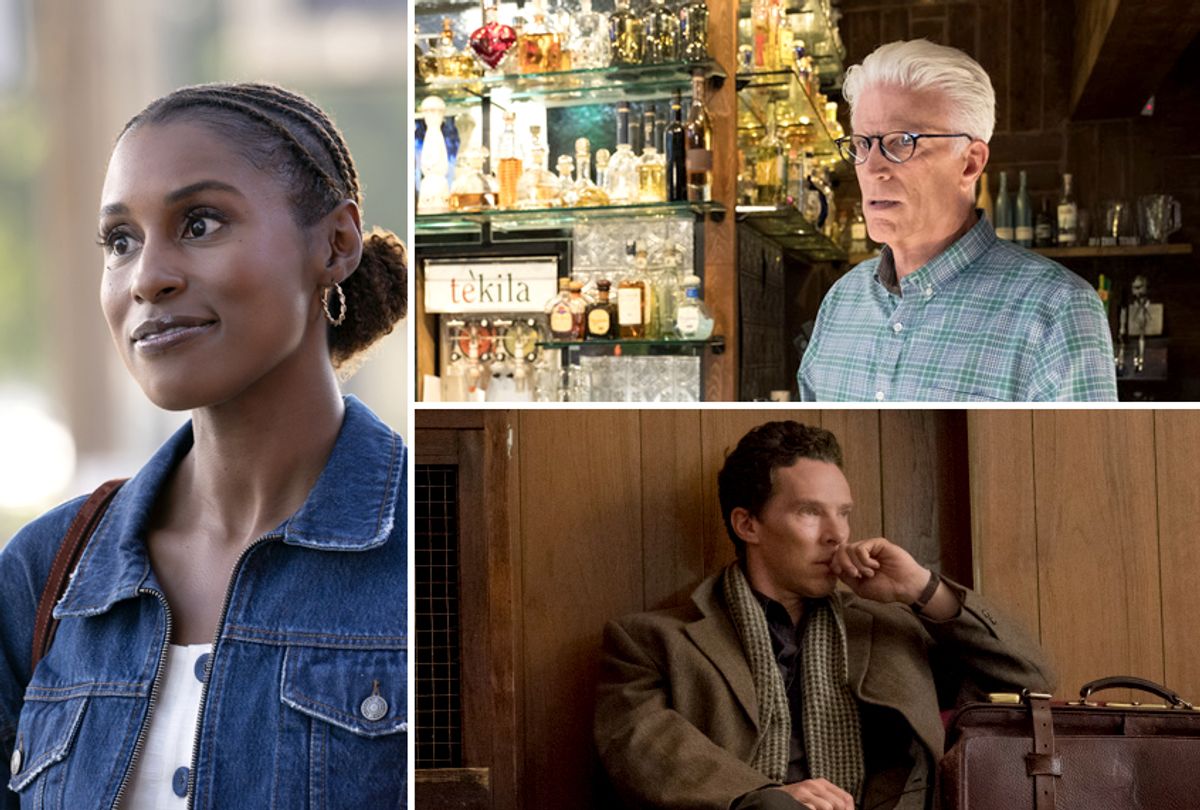 Issa Rae in "Insecure;" Ted Danson in "The Good Place;" Benedict Cumberbatch in "Patrick Melrose" (HBO/NBC/Showtime)