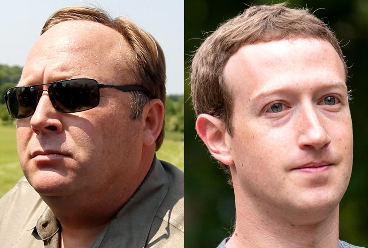 Alex Jones; Mark Zuckerberg (Getty/Oli Scarff/Drew Angerer)