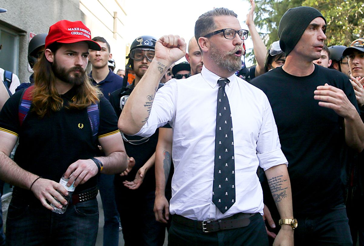 Gavin McInnes, founder of Proud Boys, during a rally. (Getty/Elijah Nouvelage)