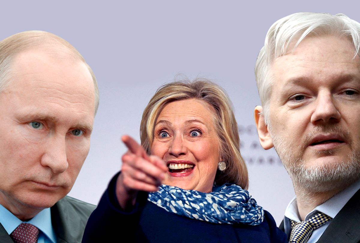 Vladimir Putin; Hillary Clinton; Julian Assange (AP/Getty/Salon)
