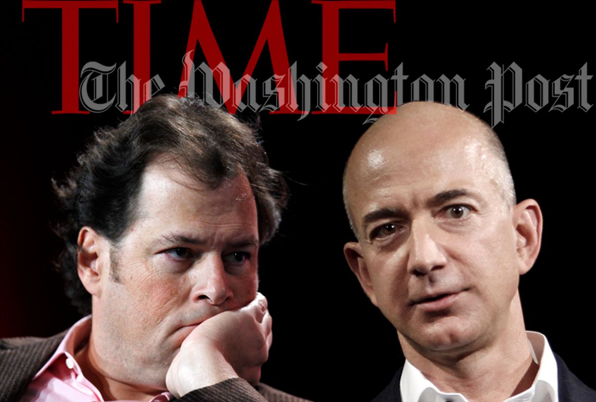 Marc Benioff;  Jeff Bezos (AP/Photo montage by Salon)