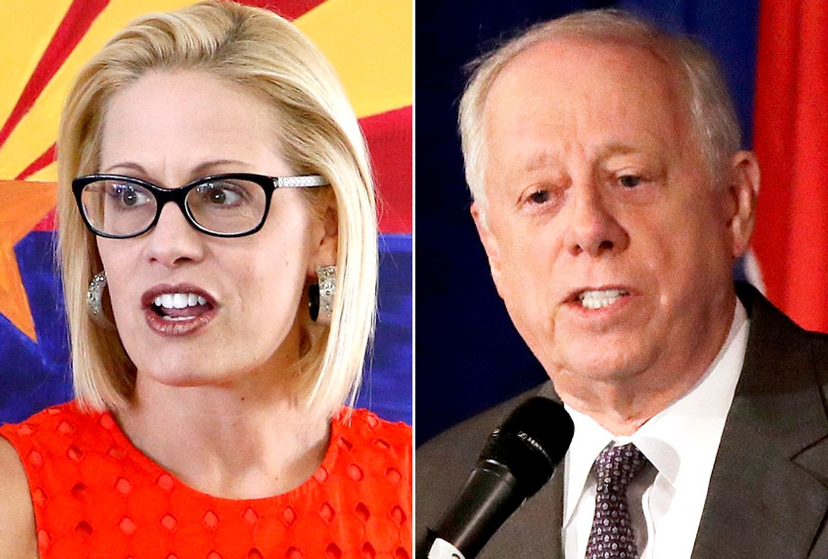 Rep. Kyrsten Sinema and former Governor Phil Bredesen lead in Arizona and Tennessee respectively. (AP/Ross D. Franklin/Mark Humphrey)