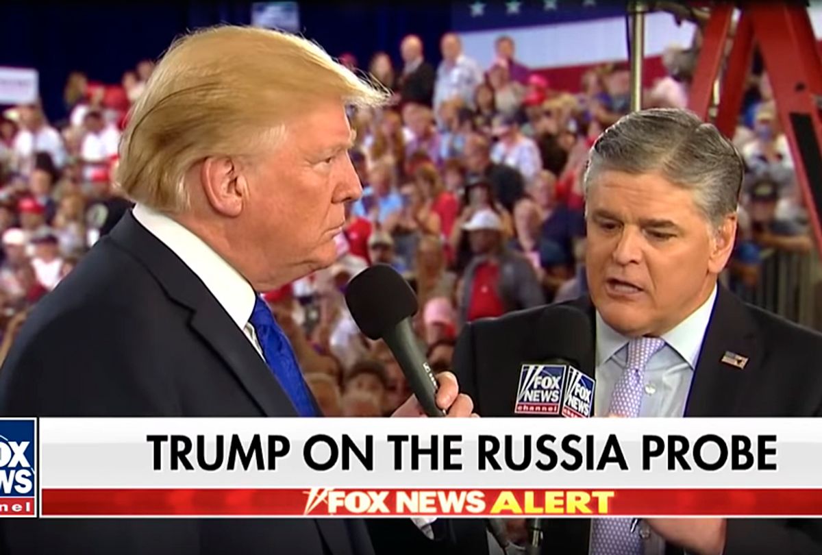 Sean Hannity speaks with Donald Trump at his Las Vegas rally. (Fox News)
