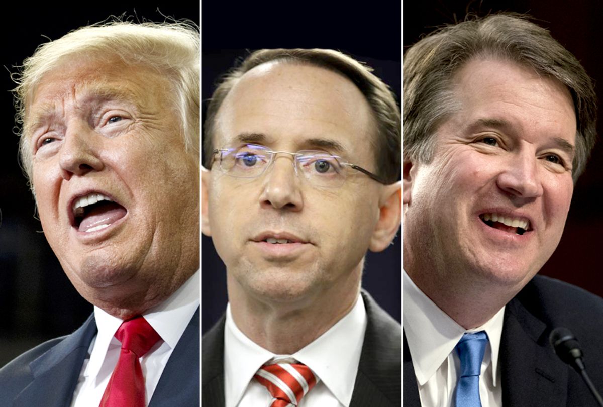 Donald Trump; Rod Rosenstein; Brett Kavanaugh (AP/Evan Vucci/Patrick Semansky/Andrew Harnik)