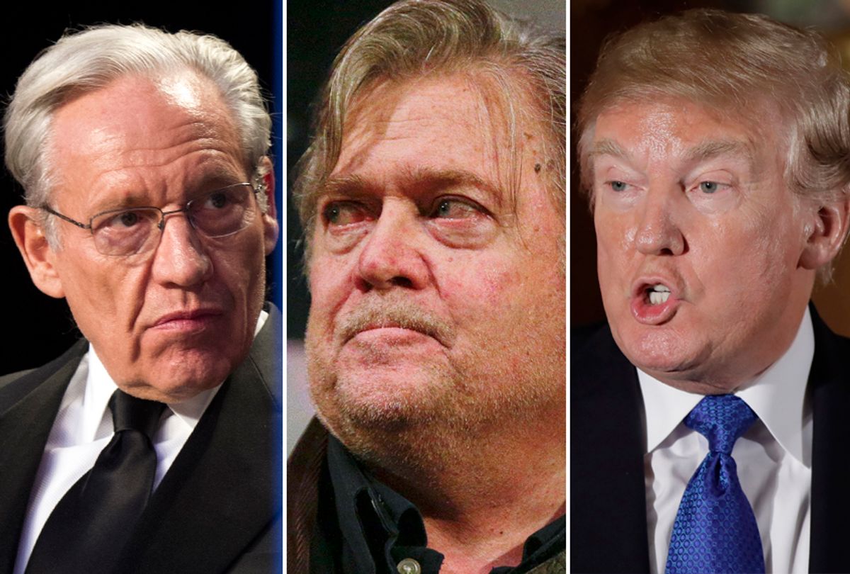 Bob Woodward; Steve Bannon; Donald Trump (AP/Getty)