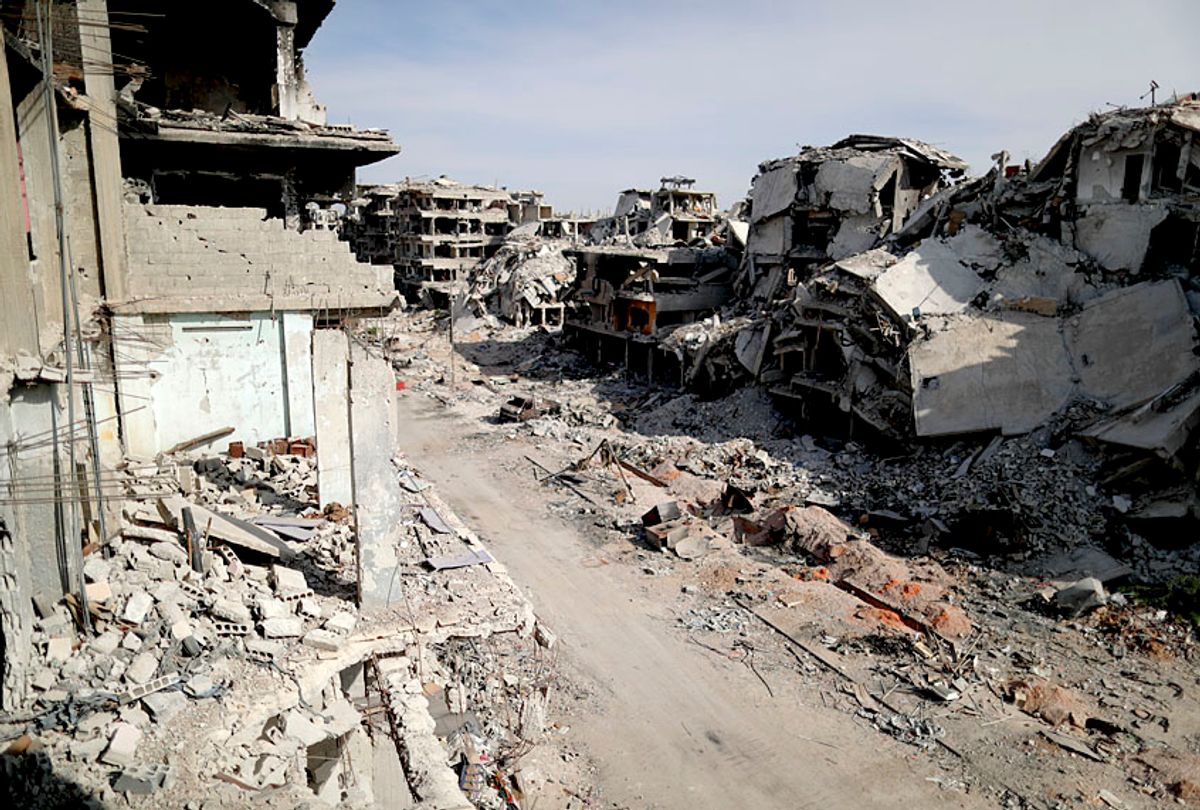 Buildings lie in ruins in the Palestinian refugee camp of Yarmouk in the Syrian capital Damascus, Syria, Oct. 6, 2018.  The camp has been gutted by years of war.  (AP/Hassan Ammar)