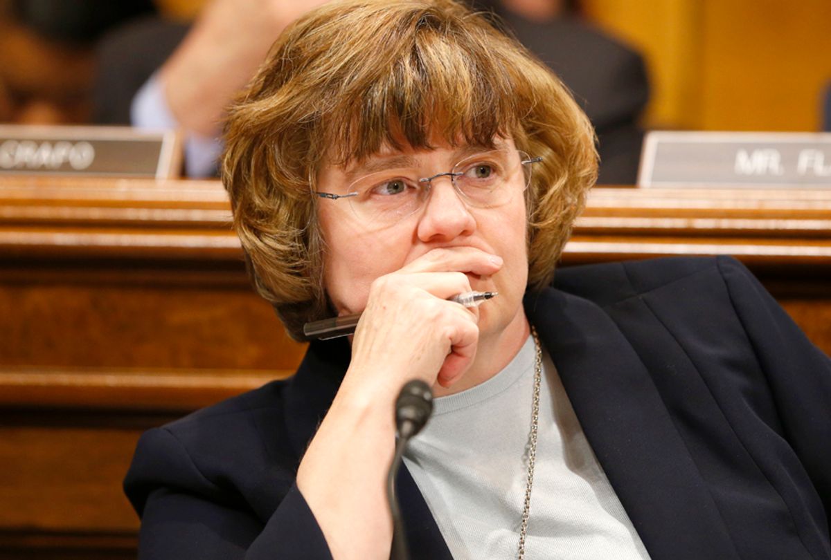Rachel Mitchell listens to Dr. Christine Blasey Ford at the Senate Judiciary Committee hearing on the nomination of Brett Kavanaugh to be an associate justice of the Supreme Court, September 27, 2018.  (AP/Michael Reynolds)