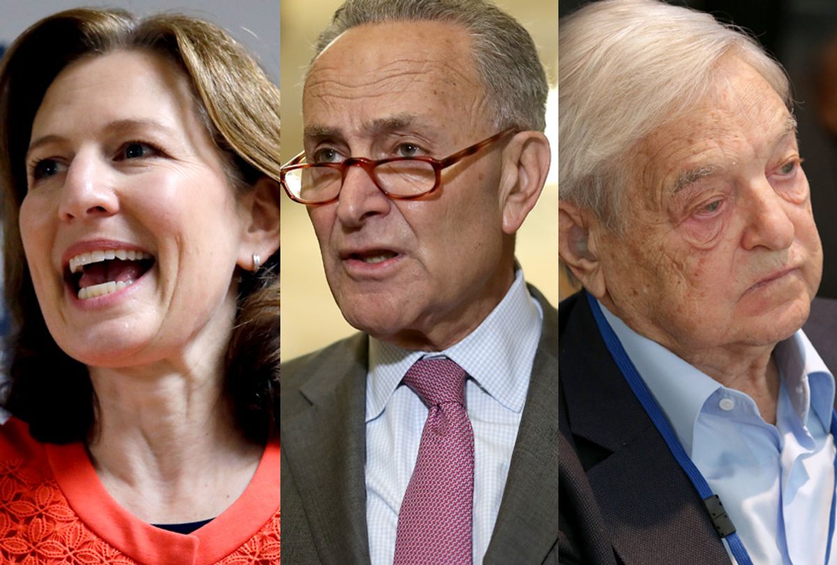 Dr. Kim Schrier; Chuck Schumer; George Soros (AP/Elaine Thompson/Getty/Win McNamee/Chip Somodevilla)