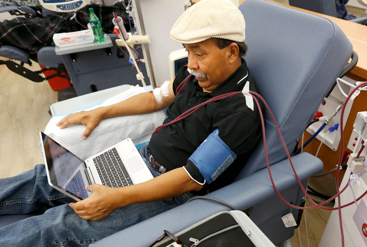 A patient undergoes dialysis at a clinic in Sacramento, Calif., Sept, 24, 2018. (AP/Rich Pedroncelli)