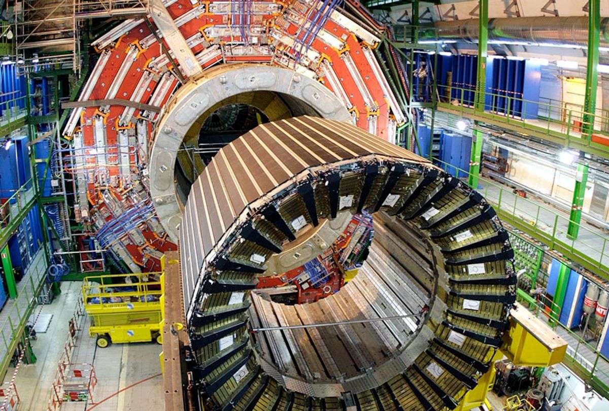The magnet core of the world's largest superconducting solenoid magnet (CMS, Compact Muon Solenoid) (AP/Keystone, Martial Trezzini)
