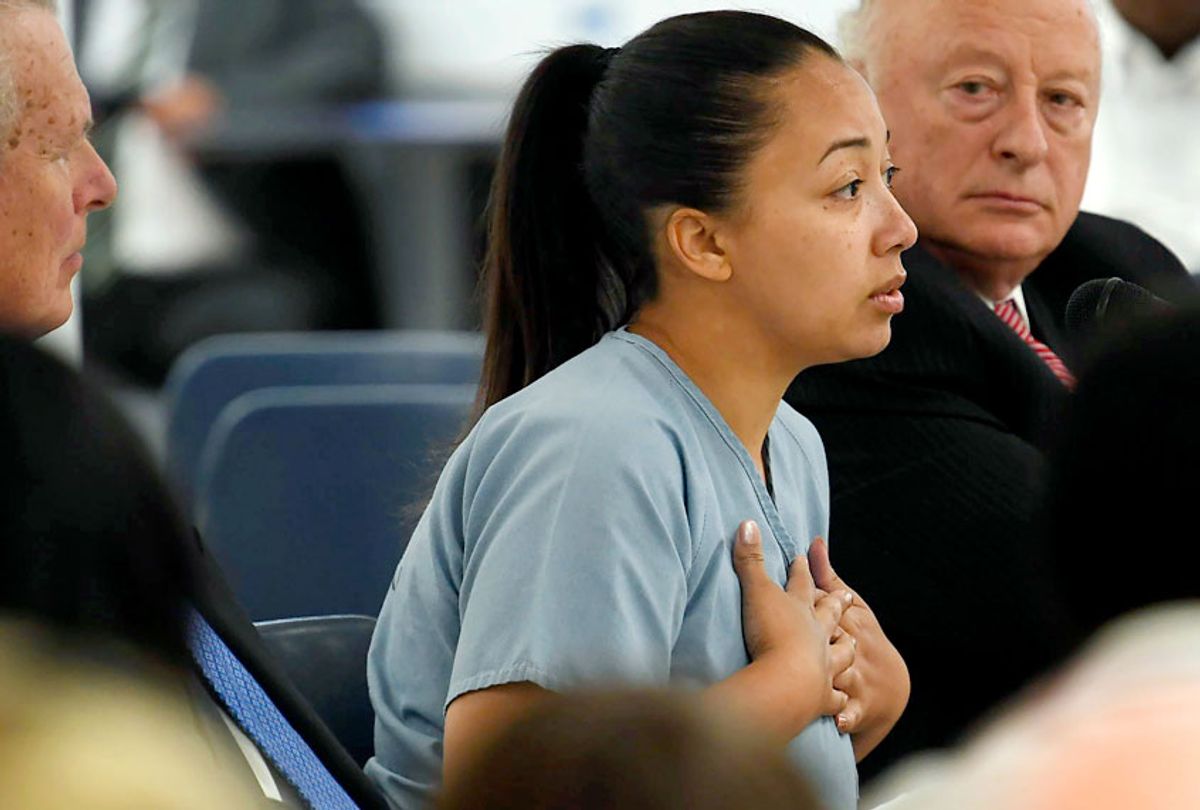 Cyntoia Brown, a woman serving a life sentence for killing a man when she was a 16-year-old sex trafficking victim, asks for a second chance during a clemency hearing Wednesday, May 23, 2018, at Tennessee Prison for Women in Nashville, Tenn. (Lacy Atkins/The Tennessean via AP)