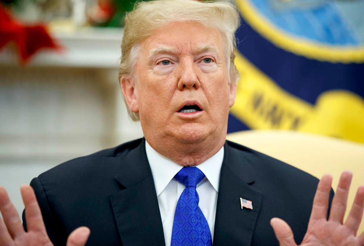 President Donald Trump speaks during a meeting with Democratic leaders the Oval Office of the White House, Tuesday, Dec. 11, 2018, in Washington. (AP/Evan Vucci)