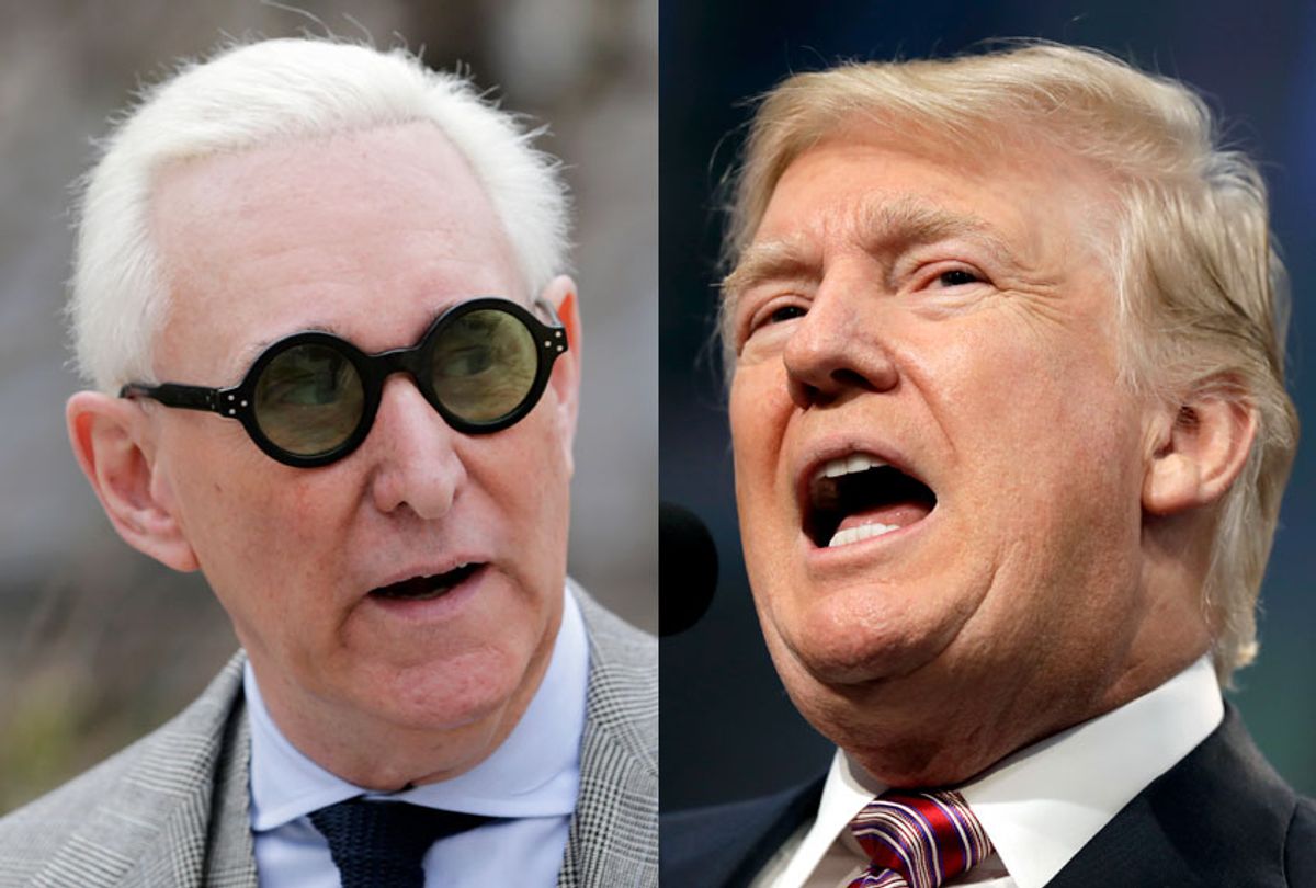 Roger Stone; Donald Trump (AP/Seth Wenig/Evan Vucci)