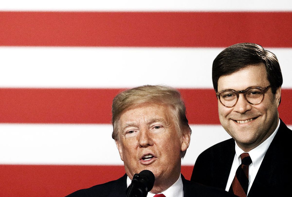 Donald Trump; William Barr (Wikimedia/Getty/Photo Montage by Salon)