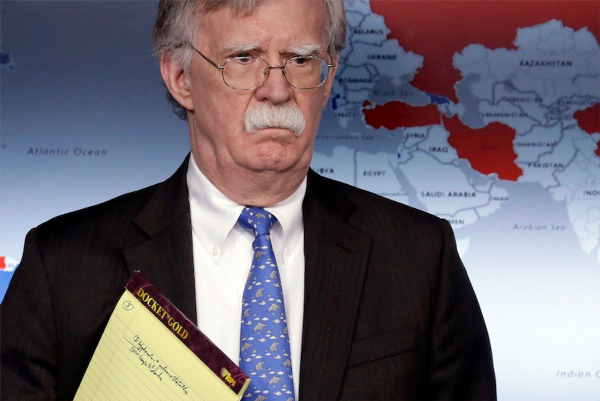 National security adviser John Bolton listens during a press briefing at the White House, Monday, Jan. 28, 2019, in Washington. (AP Photo/ Evan Vucci) (AP)