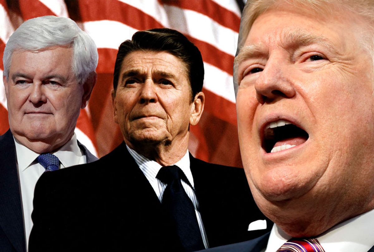 Newt Gingrich; Ronald Reagan; Donald Trump (AP/Getty/Salon)
