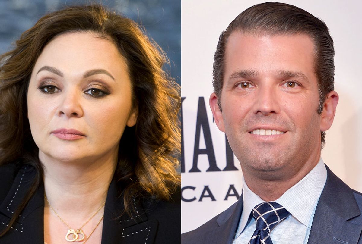 Russian lawyer Natalia Veselnitskaya; Donald Trump Jr. (AP/Dmitry Serebryakov/Getty/Shannon Finney)