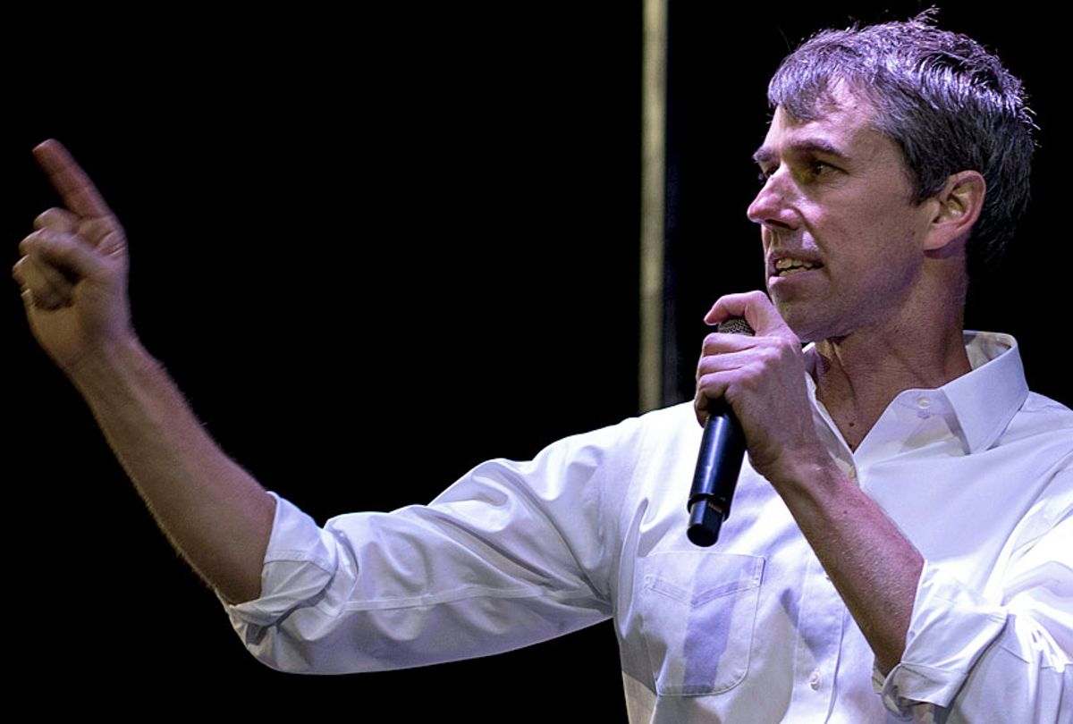 Former Texas Congressman Beto O'Rourke speaks to a crowd of supporters at Chalio Acosta Sports Center at the end of the anti-Trump 'March for Truth' in El Paso, Texas, on February 11, 2019. (Getty/Paul Ratje)