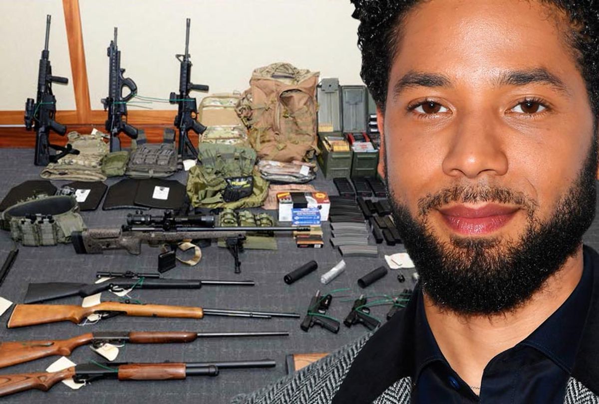 Jussie Smollett; Firearms and ammunition that were in the motion for detention pending trial in the case against Christopher Paul Hasson. (Getty/Angela Weiss/U.S. District Court via AP)