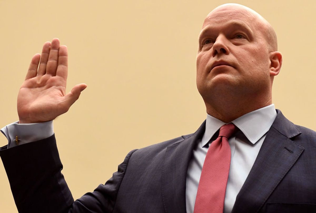 Acting Attorney General Matt Whitaker is sworn in before testifying at a House Judiciary Committee hearing on oversight of the Justice Department, at Capitol Hill in Washington, DC, on February 8, 2019.  (Getty/Saul Loeb)