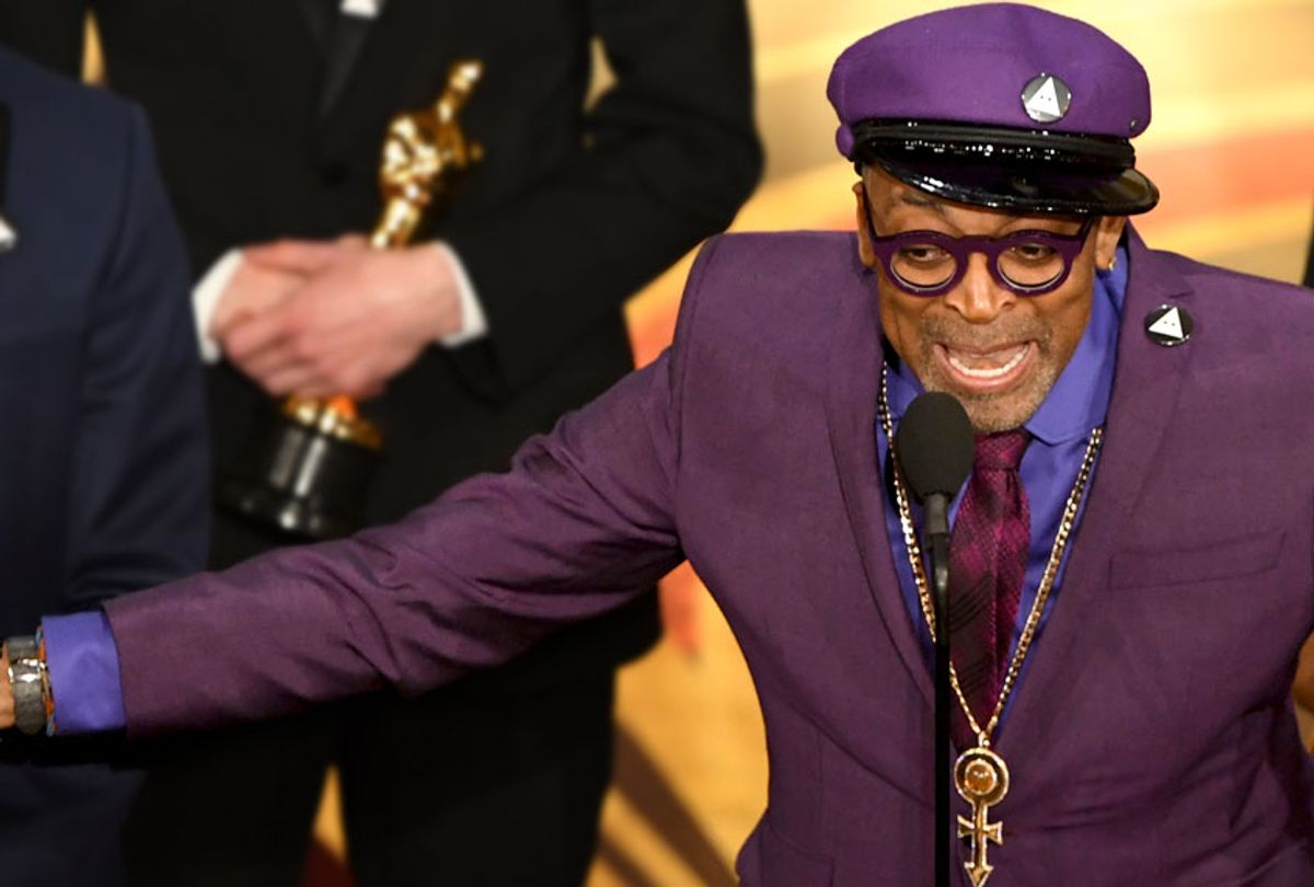 Spike Lee accepts the Best Adapted Screenplay award for 'BlacKkKlansman' from Samuel L. Jackson onstage during the 91st Annual Academy Awards at Dolby Theatre on February 24, 2019 in Hollywood, California. (Getty/Valerie Macon)
