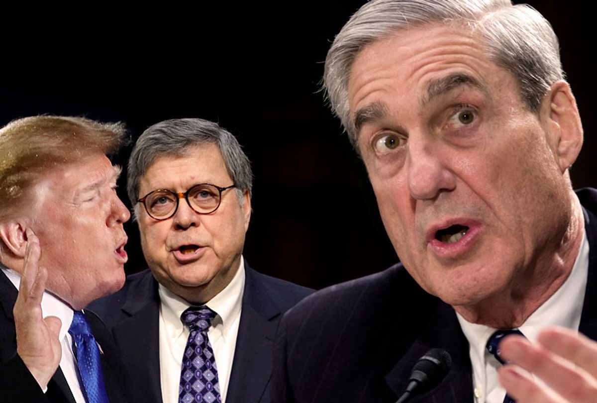 Donald Trump; William Barr; Robert Mueller (AP/Getty)