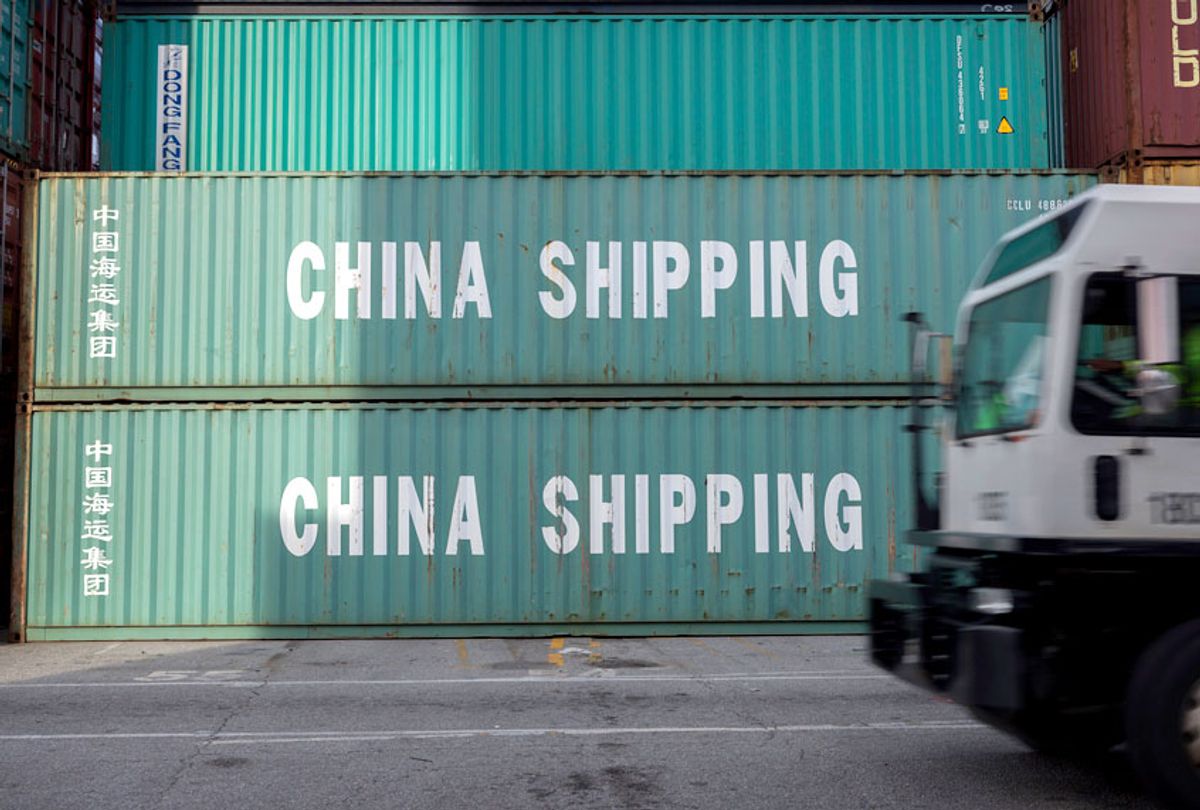 A stack of 40-foot China Shipping containers at the Port of Savannah in Savannah, Ga.  (AP/Stephen B. Morton)