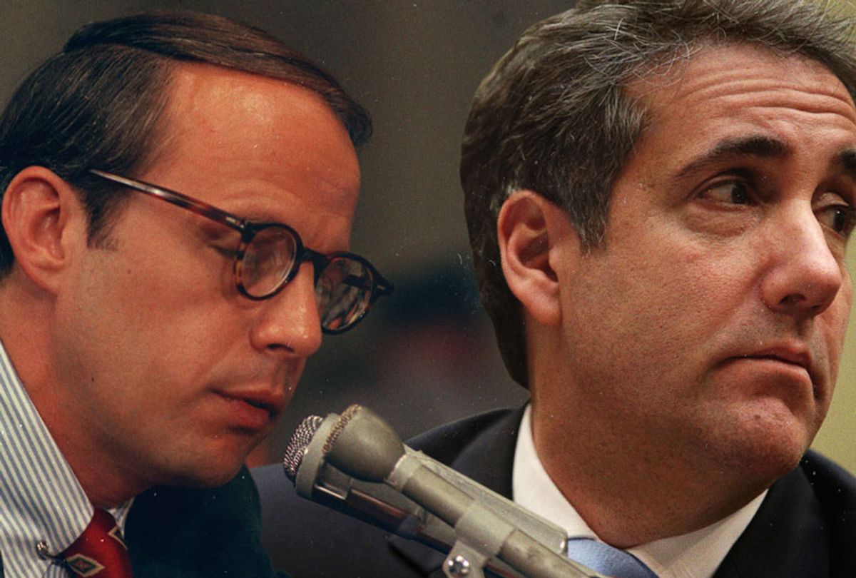 John Dean III testifying on the Watergate case, June 27, 1973; Michael Cohen testifies before the House Oversight Committee on February 27, 2019. (Getty/AP/Salon)