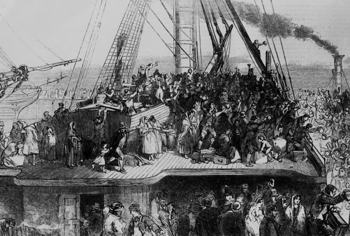 Irish emmigrants sailing to the US during the Great Famine, 1850. (Illustrated London News/Hulton Archive/Getty Images)