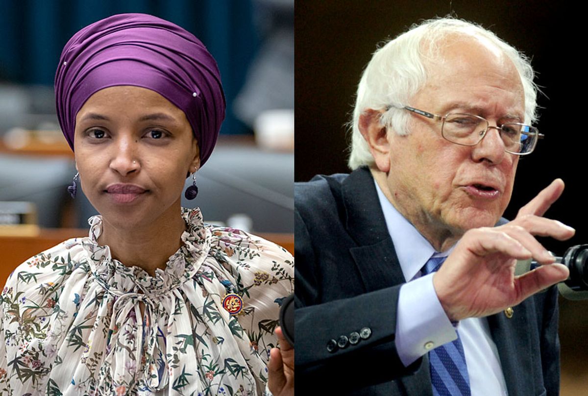 Ilhan Omar; Bernie Sanders (AP/J. Scott Applewhite/Dennis Van Tine)