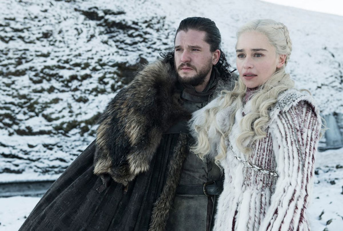 Kit Harington and Emilia Clarke in "Game of Thrones" (Helen Sloane/HBO)
