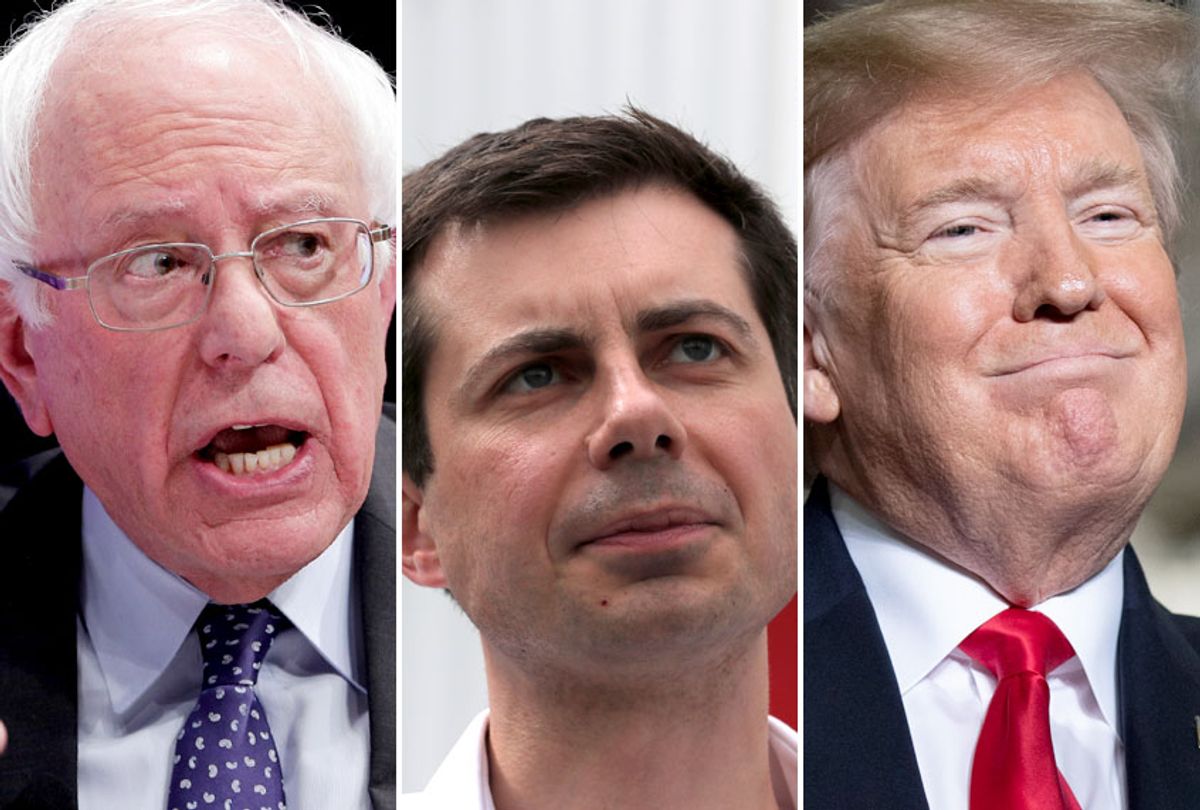 Bernie Sanders; Pete Buttigieg; Donald Trump (AP/Michael Wyke/Charles Krupa/Getty/Saul Loeb)