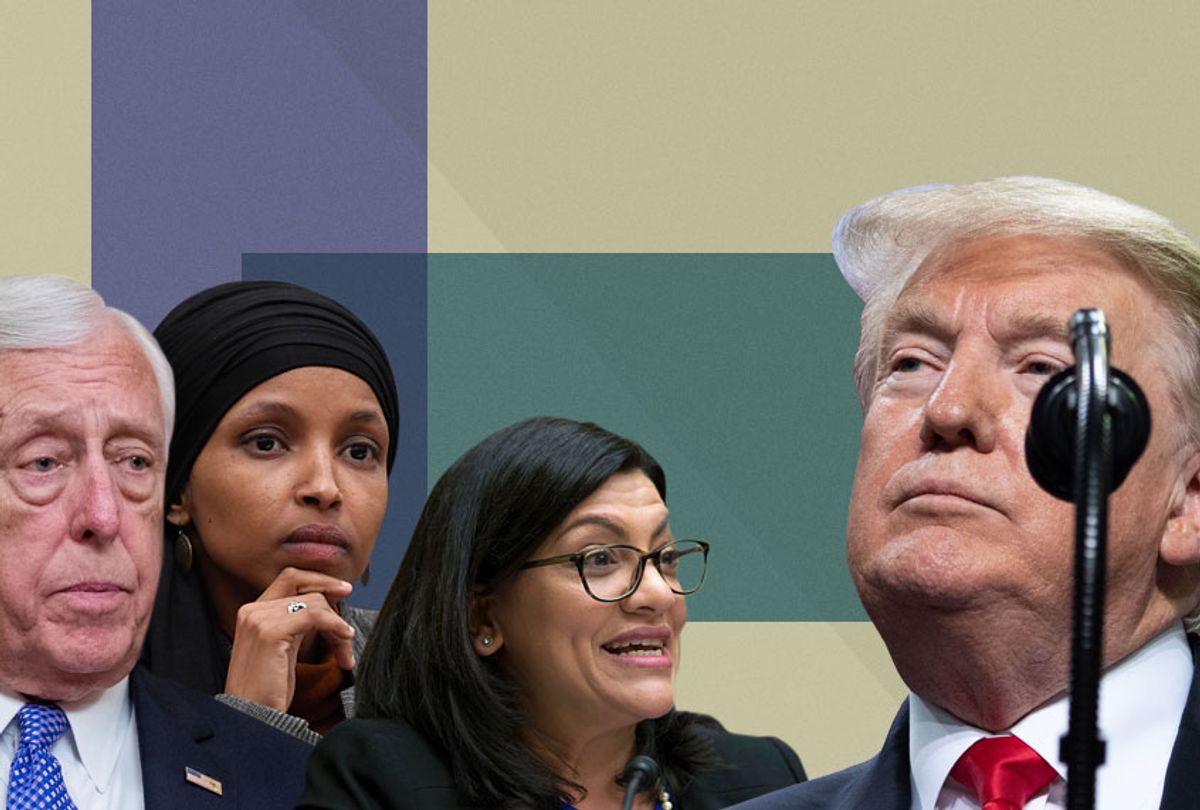 Steny Hoyer; Ilhan Omar; Rashida Tlaib; Donald Trump (AP/Getty/Salon)
