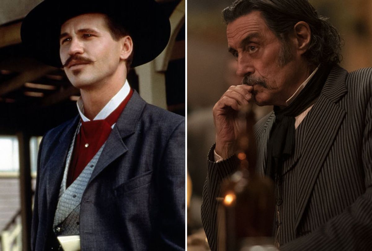 Val Kilmer as Doc Holliday in "Tombstone;" Ian McShane as Al Swearengen in "Deadwood: The Movie" (Buena Vista Pictures/Warrick Page/HBO)