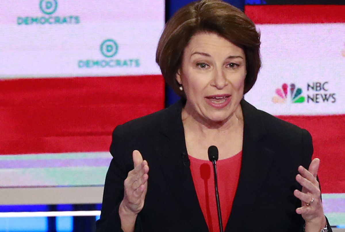 Democratic presidential candidate Sen. Amy Klobuchar, D-Minn., answers a question during a Democratic primary debate hosted by NBC News at the Adrienne Arsht Center for the Performing Arts, Wednesday, June 26, 2019, in Miami (AP/Wilfredo Lee)