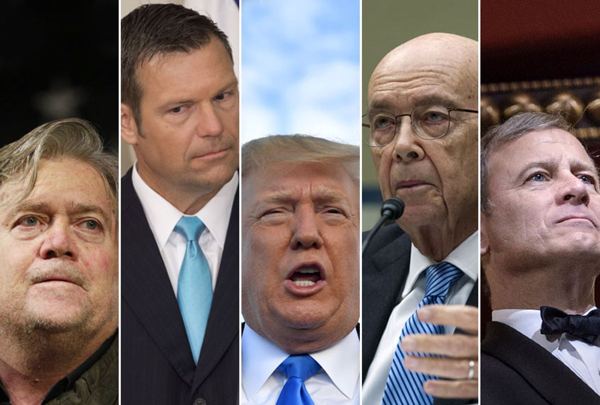 Steve Bannon; Kris Kobach; Donald Trump; Wilbur Ross; John Roberts (AP/Getty/Salon)