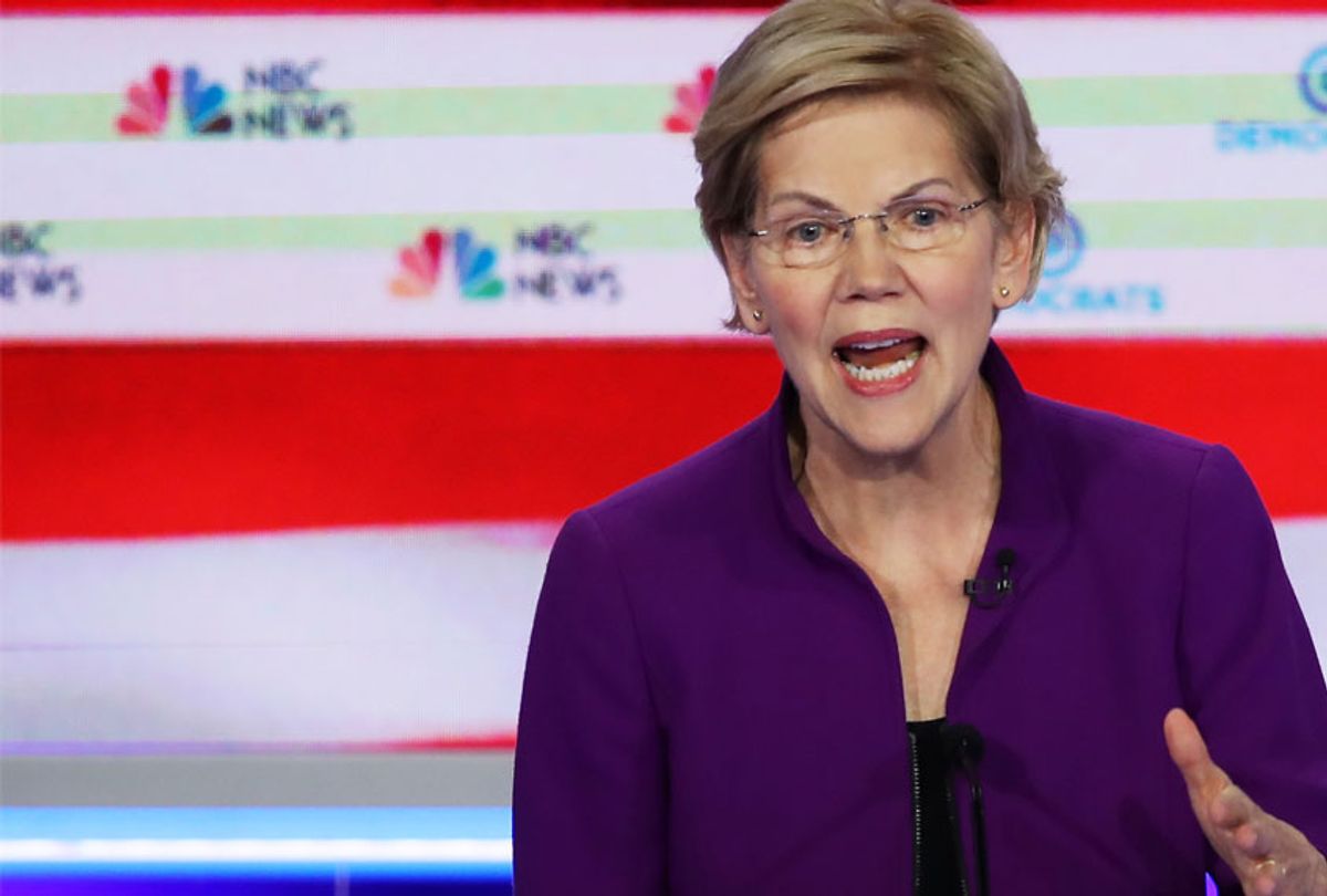 Sen. Elizabeth Warren (D-MA) speaks during the first night of the Democratic presidential debate on June 26, 2019 in Miami, Florida.  (Getty/Joe Raedle)