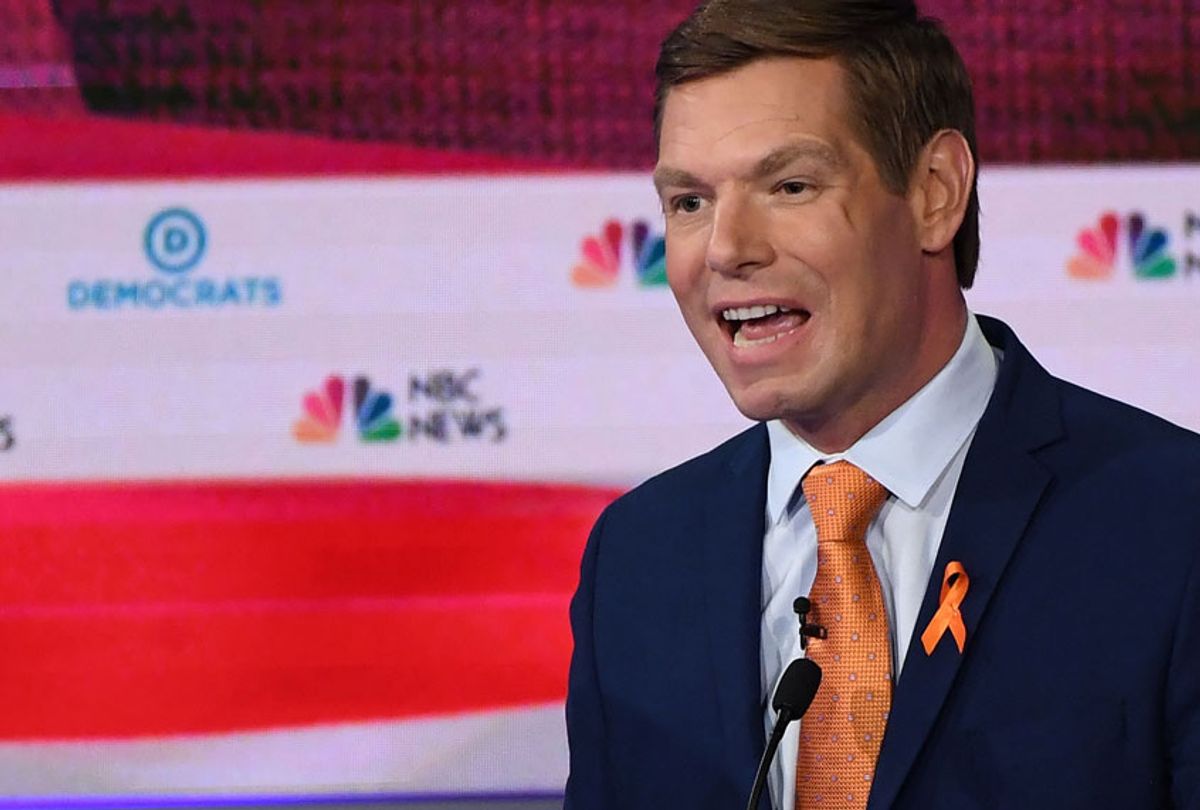 Democratic presidential hopeful former US Representative for California's 15th congressional district Eric Swalwell speaks during the second Democratic primary debate of the 2020 presidential campaign season hosted by NBC News at the Adrienne Arsht Center for the Performing Arts in Miami, Florida, June 27, 2019 (Getty/Saul Loeb)