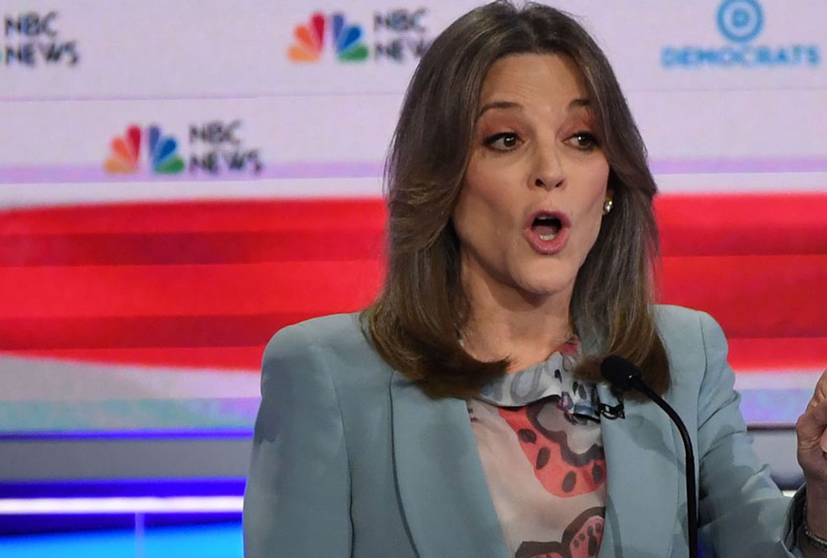 Democratic presidential hopeful US author Marianne Williamson speaks during the second Democratic primary debate of the 2020 presidential campaign season hosted by NBC News at the Adrienne Arsht Center for the Performing Arts in Miami, Florida, June 27, 2019. (Getty/Saul Loeb)