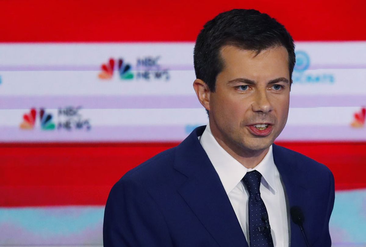 Democratic presidential candidate South Bend Mayor Pete Buttigieg speaks during the Democratic primary debate hosted by NBC News at the Adrienne Arsht Center for the Performing Arts, Thursday, June 27, 2019, in Miami. (AP/Wilfredo Lee)