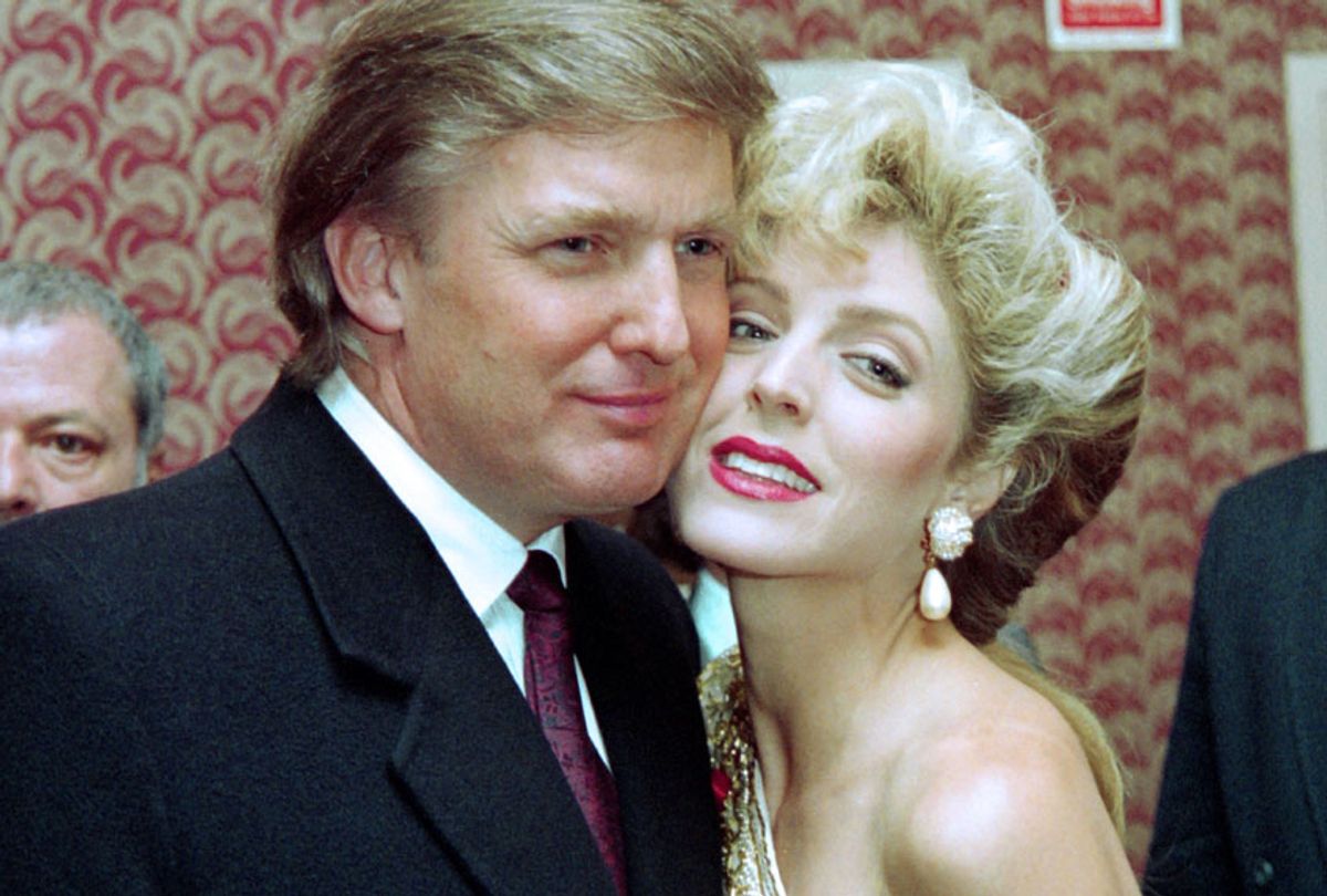 Donald Trump and Marla Maples pose as they confirm published reports that the actress is pregnant with his child, April 7, 1993. (Getty/HAI DO)