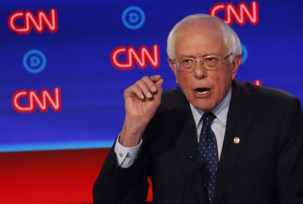Sen. Bernie Sanders, I-Vt., speaks during the first of two Democratic presidential primary debates hosted by CNN Tuesday, July 30, 2019, at the Fox Theatre in Detroit. (AP/Paul Sancya)