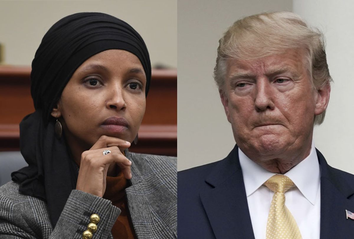 Rep. Ilhan Omar (D-MN); President Donald Trump (AP/Susan Walsh/Getty/Alex Wong)