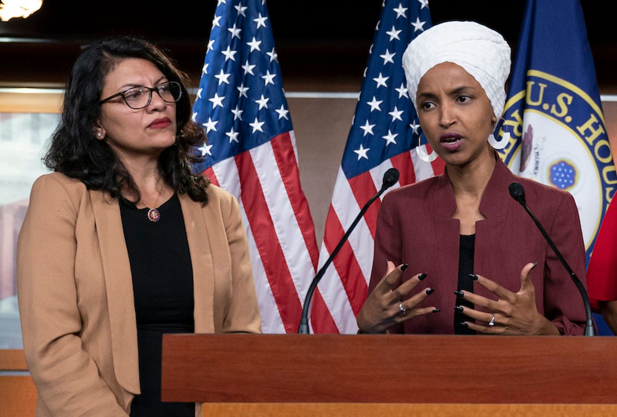 U.S. Reps. Ilhan Omar, D-Minn, and Rashida Tlaib, D-Mich. (AP Photo/J. Scott Applewhite, File)