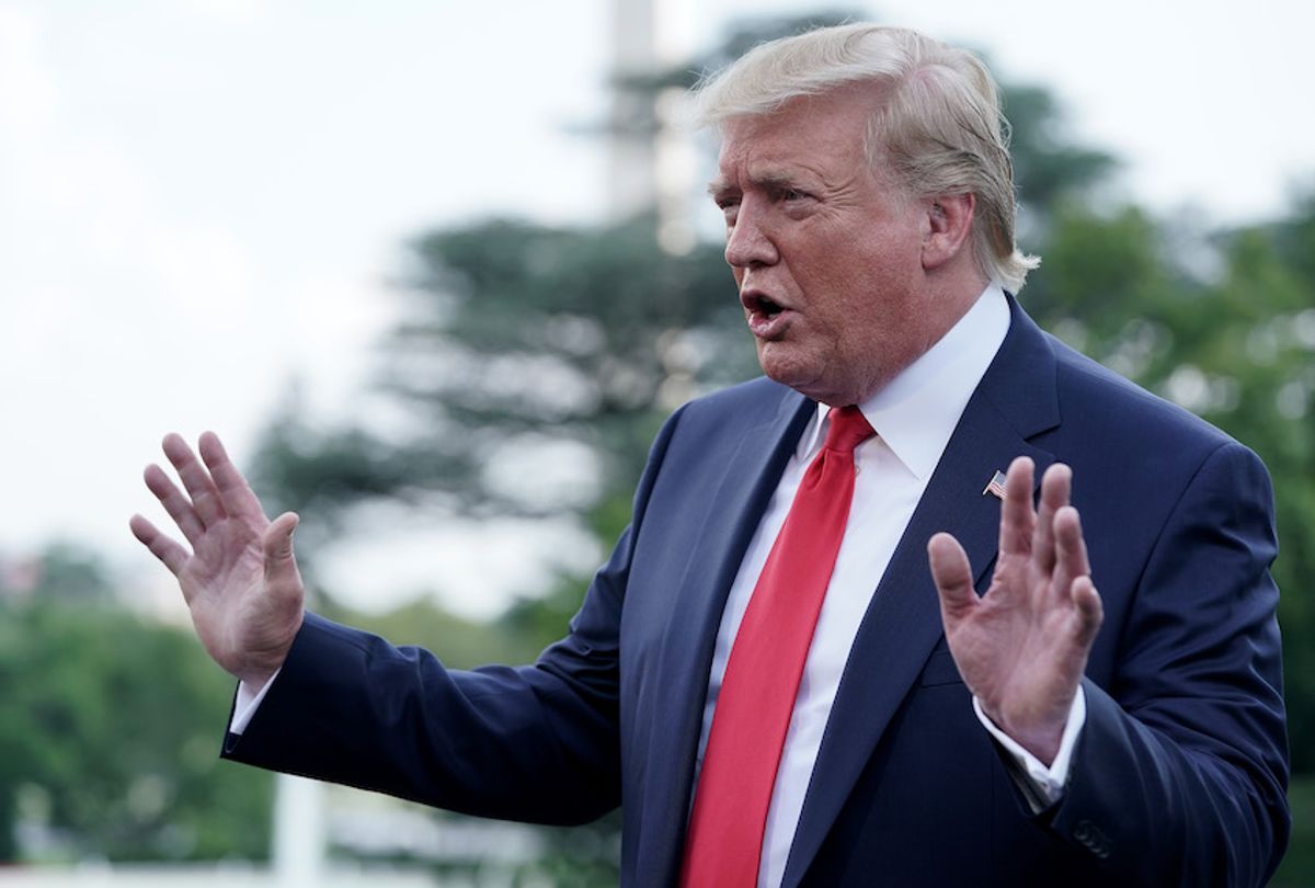 U.S. President Donald Trump talks to journalists while departing the White House August 01, 2019 in Washington, DC.  (Chip Somodevilla/Getty Images)