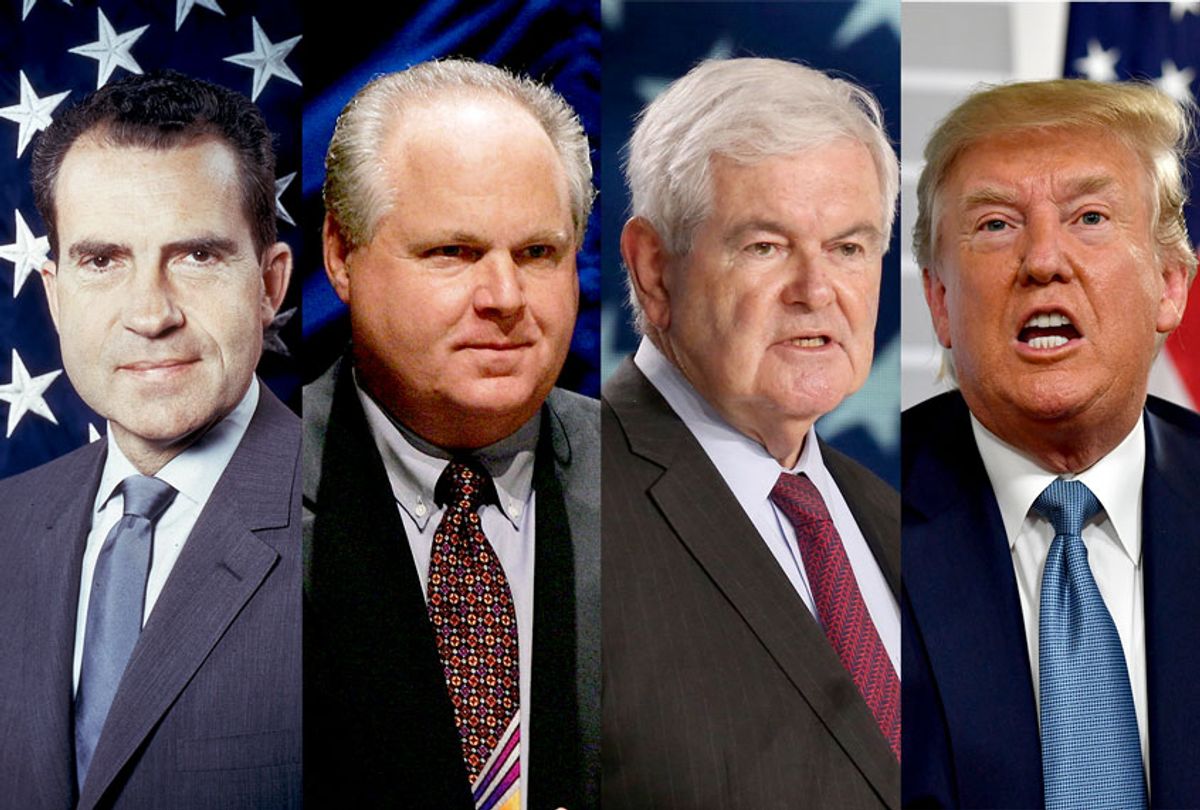 Richard Nixon, Rush Limbaugh, Newt Gingrich, Donald Trump  (Getty/Keystone/Zakaria Abdelkafi/Nicholas Kamm)
